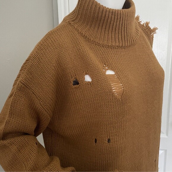 Kut from the Kloth Viola Destructed Turtleneck Sweater Women’s Sz XL (Camel) - Picture 8 of 16